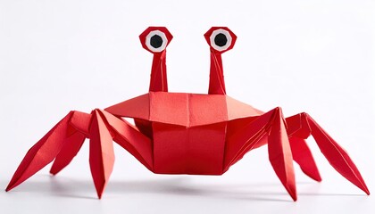 Animal concept origami of a fiddler Crab - Brachyura Malacostraca - isolated on white background of a fiddler crab , simple starter craft for kids