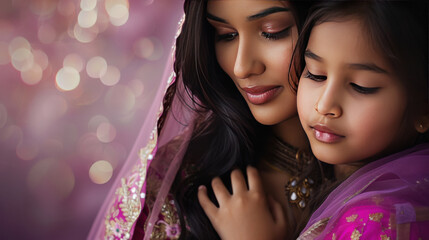 Wall Mural - indian mother and daughter standing together