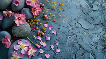 Canvas Print - Floral stones set on a gray spa backdrop