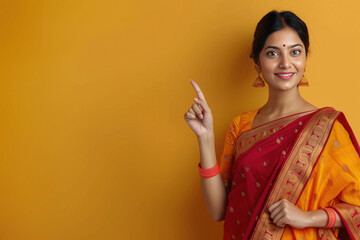 Wall Mural - young indian woman pointing with finger