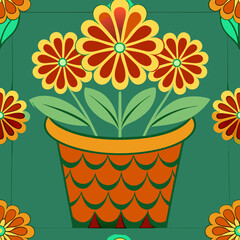 Wall Mural - a simple flower pot with a seamless pattern