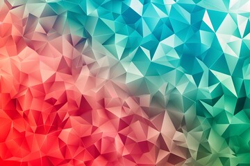 Poster - A background of colorful geometric shapes in various shades, creating an abstract and vibrant pattern. The colors range from deep reds to soft greens, with the triangles pointing towards the bottom le