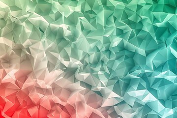 Poster - A background of colorful geometric shapes in various shades, creating an abstract and vibrant pattern. The colors range from deep reds to soft greens, with the triangles pointing towards the bottom le