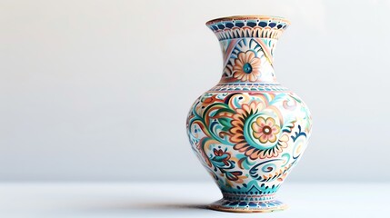 A beautifully ceramic vase with a hand-painted floral design standing on a white surface