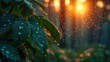 © Junior - A close-up of dewdrops on a spider web in the early morning, with a blurred forest background