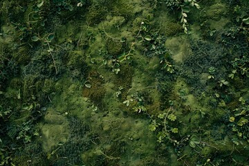 Poster - Lush carpet of green moss with intermingled plant life, showcasing nature's textures