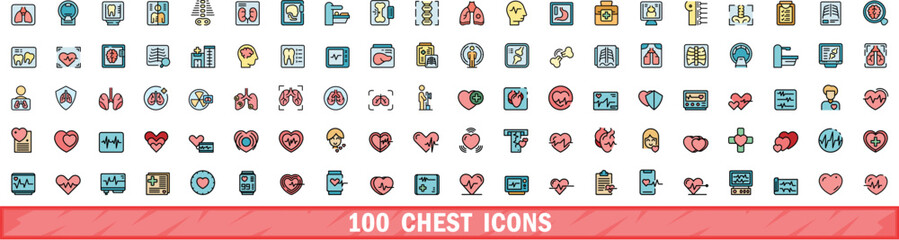 Aufkleber - 100 chest icons set. color line set of chest vector icons thin line color flat on white