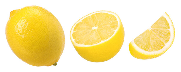 Canvas Print - lemon fruit, half and slice isolated, Fresh and Juicy Lemon, transparent PNG, PNG format