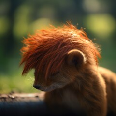 Sticker - Closeup of a fluffy red panda with its fur blowing in the wind