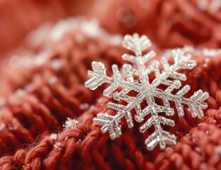 Poster - Intricate snowflake on red fabric