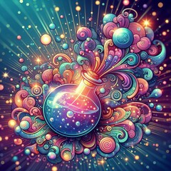 Poster - 139 82. A holographic illustration of a magical potion, with swi