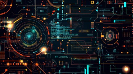Poster - Picture a futuristic digital interface with cyber data and code displayed in a scifi style, glowing and advanced