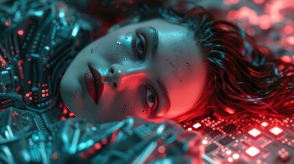 Canvas Print - futuristic woman with neon lights