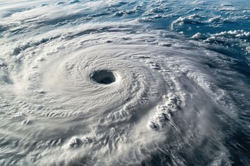 Poster - Aerial view of a powerful hurricane swirling over the ocean