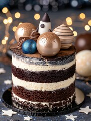 Wall Mural - Delicious layered chocolate cake with festive decorations