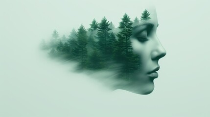 Poster - Serene forest landscape with human face silhouette