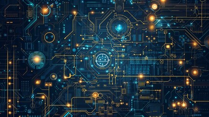 Poster - Experience a hightech abstract digital circuit board featuring glowing connections and futuristic elements