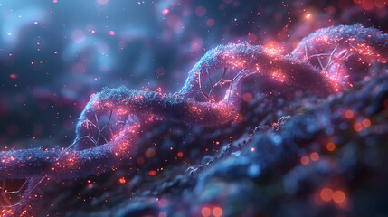 Poster - DNA gene biotechnology and genetic cells research, featuring a futuristic chromosome molecule and innovative DNA structure concepts.