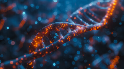 Poster - Biotechnology science concept featuring a detailed DNA helix, highlighting advancements in genetic engineering and research.