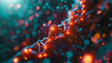 Poster - aMedical science and genetic engineering studies with a focus on DNA double helix and molecule structures, highlighting laboratory experiments and biotechnology advancements.