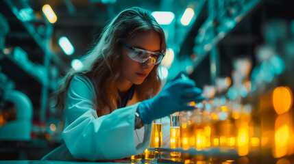 Poster - DNA extraction by a laboratory technician for forensic analysis, representing biotechnology's role in forensic science.