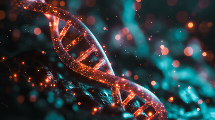 Poster - Conceptual background of a medical DNA lab, focusing on biotechnology research and scientific exploration.