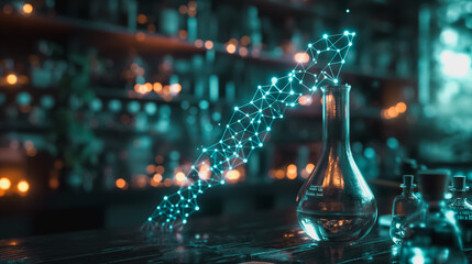 Poster - Conceptual background of a medical DNA lab, focusing on biotechnology research and scientific exploration.