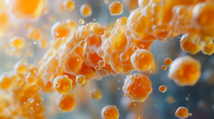 Poster - Detailed closeup of yeast cells in the fermentation process, essential for brewing and biofuel, representing microorganisms and fermentation science.