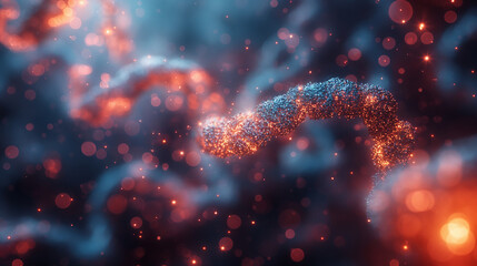 Poster - Fluid environment featuring artistic depictions of molecules, highlighting biotechnology, molecular chemistry, and scientific research themes.