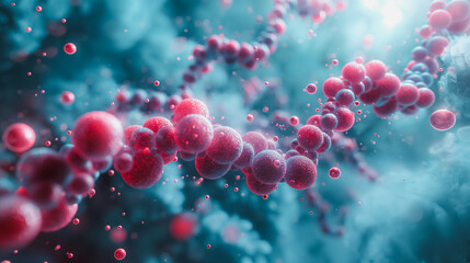 Poster - Detailed depiction of DNA molecule and human cell structure in biotechnology research, with a spacious area for copy space and scientific commentary.