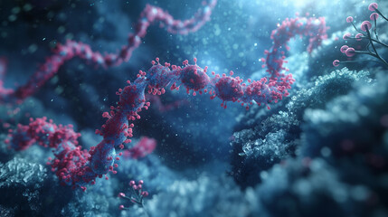 Poster - Detailed depiction of DNA molecule and human cell structure in biotechnology research, with a spacious area for copy space and scientific commentary.