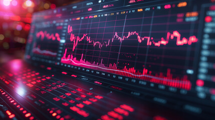 Poster - Data processing and diagrams overlaying a stock market background, illustrating financial analysis and market trends.