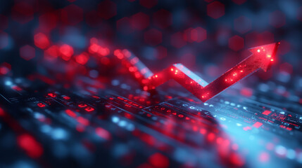 Poster - Eye-catching red arrow rising against a Stock Exchange background, embodying strong financial growth and market trend indicators.