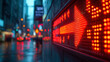 © CreativeIMGIdeas - Bold red arrow ascending over a Stock Exchange backdrop, representing financial progress and market advancements.