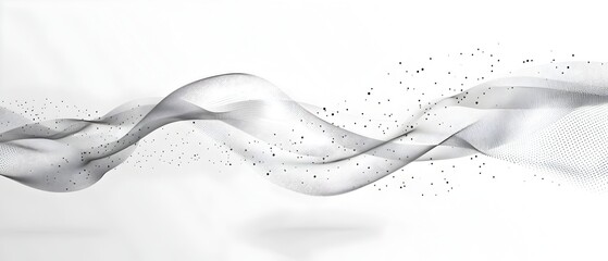 Poster - Abstract wave dots background vector, technology and science theme design with moving lines of dots in gradient grey on white backdrop. Abstract tech banner template for presentation or poster in the 