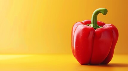 Wall Mural - A single red bell pepper on a yellow background.