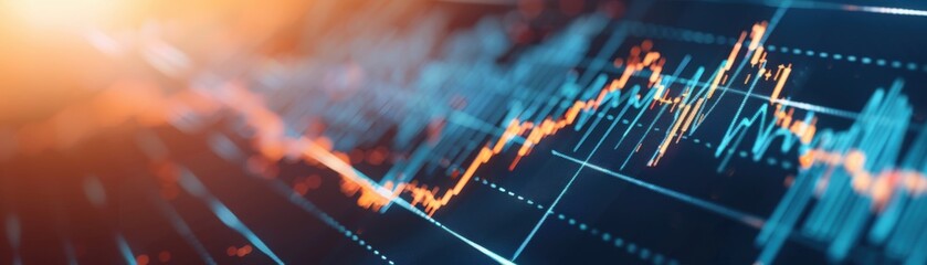 Abstract financial data chart with rising trend lines, depicting market analysis, investments, and economic growth in dynamic colors.