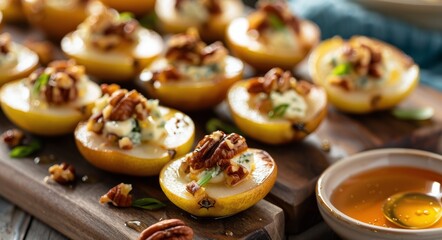 Wall Mural - Baked Pear Bites With Pecans and Blue Cheese