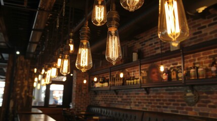 Poster - A row of vintage Edison bulbs hanging from the ceiling, creating a cozy and nostalgic atmosphere.