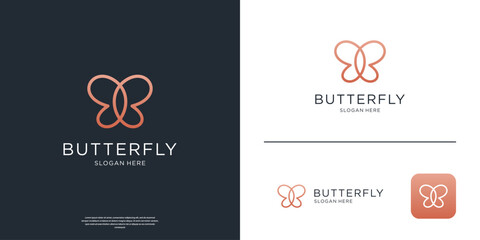 Wall Mural - Balance butterfly logo design template. Minimalist insect line art style logo symbol.