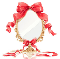 Sticker - PNG  Elegant mirror with red ribbons