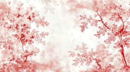 Wall Mural - Autumn floral pattern white and light red.