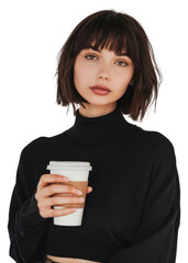 Sticker - PNG  Woman holding coffee cup