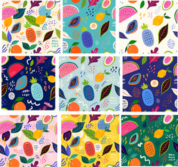 Wall Mural - Seamless fresh summer patterns. Beautiful collection of seamless patterns with fruits.