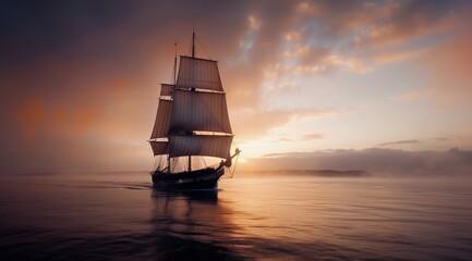 Wall Mural - Sailboat at Sunset on the Ocean