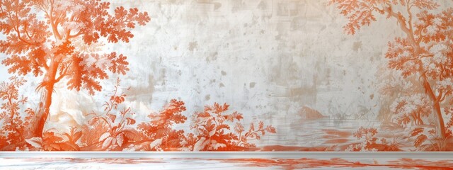 Wall Mural - Autumn floral pattern white and light orange.