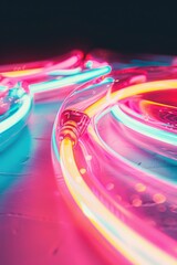Aufkleber - Abstract neon light trails on black background