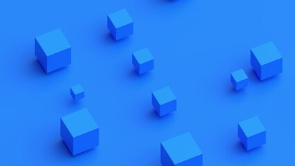 Aufkleber - Abstract animation, geometric background design with blue cubes, 4k looping video, 3d render
