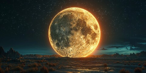 harvest moon and night sky for national moonlit night day, october 6th, glowing moon, serene setting