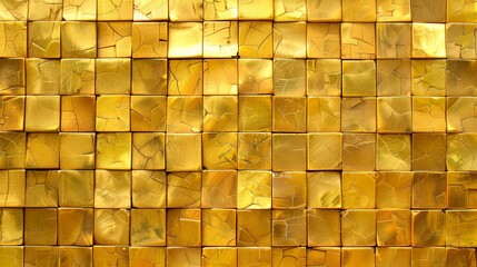 Canvas Print - Gold yellow mosaic tiles on wall and floor texture background 